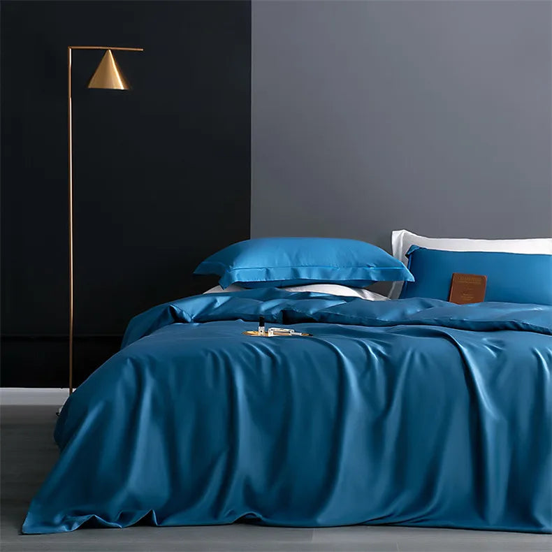 Housse de couette en soie naturelle – taille Single bleu