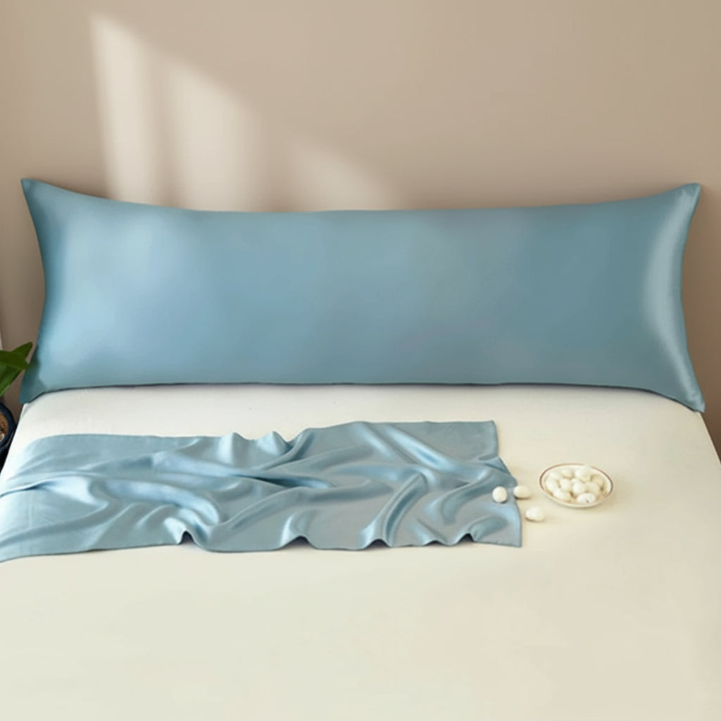 Housse de traversin en soie 16 momme couleur bleu