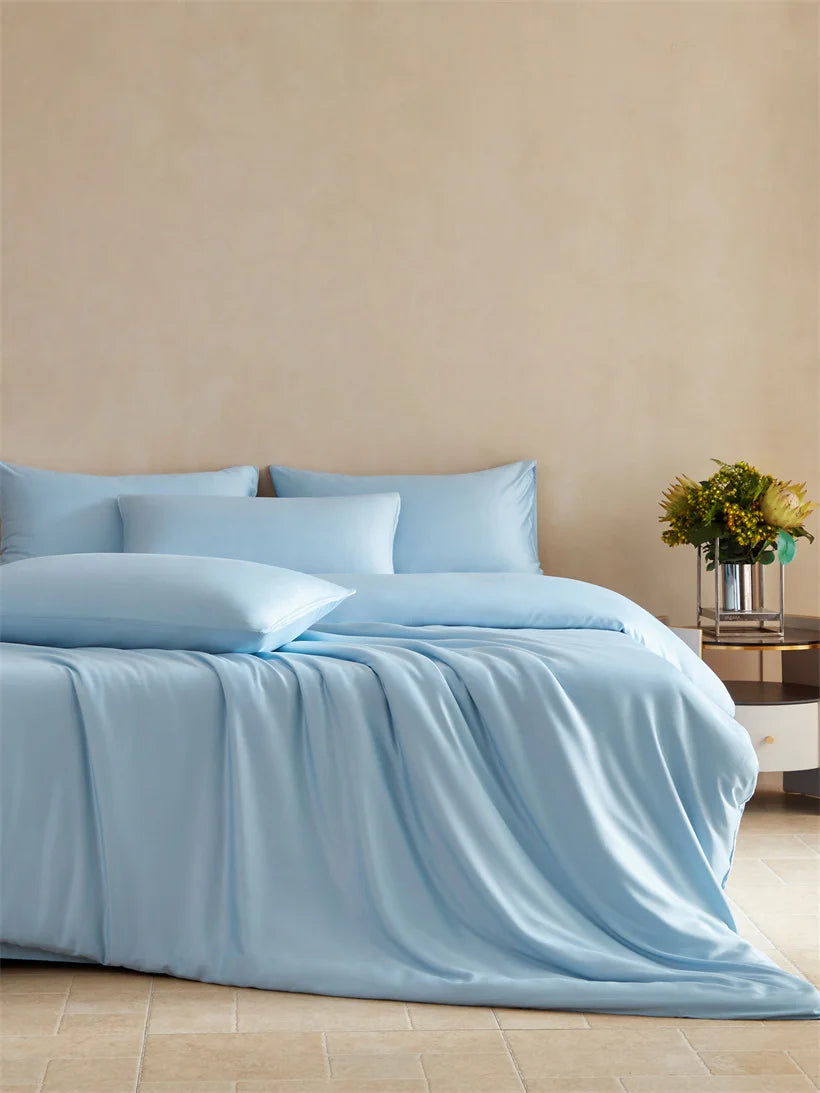 housse de couette en soie douce bleu