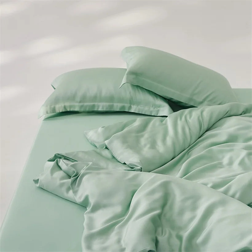 Housse de couette en soie lit queen vert