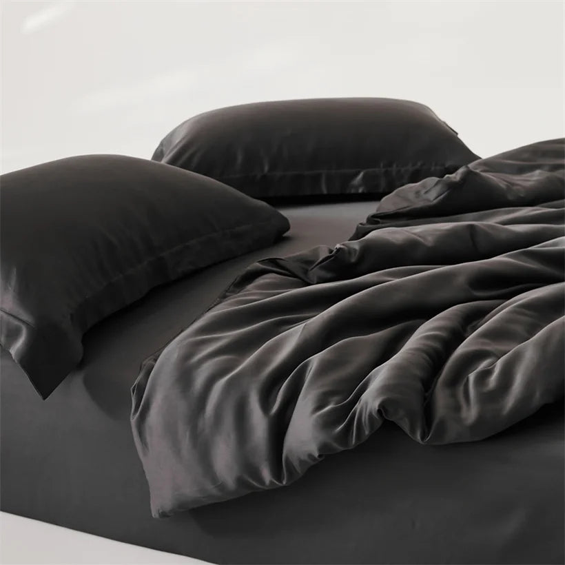 Fermeture zippée housse de couette en soie noir 