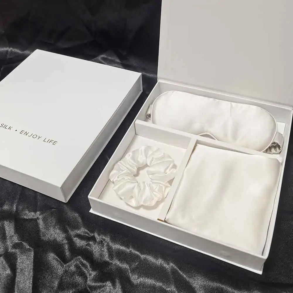 Taie en soie + masque sommeil en soie + chouchou en soie