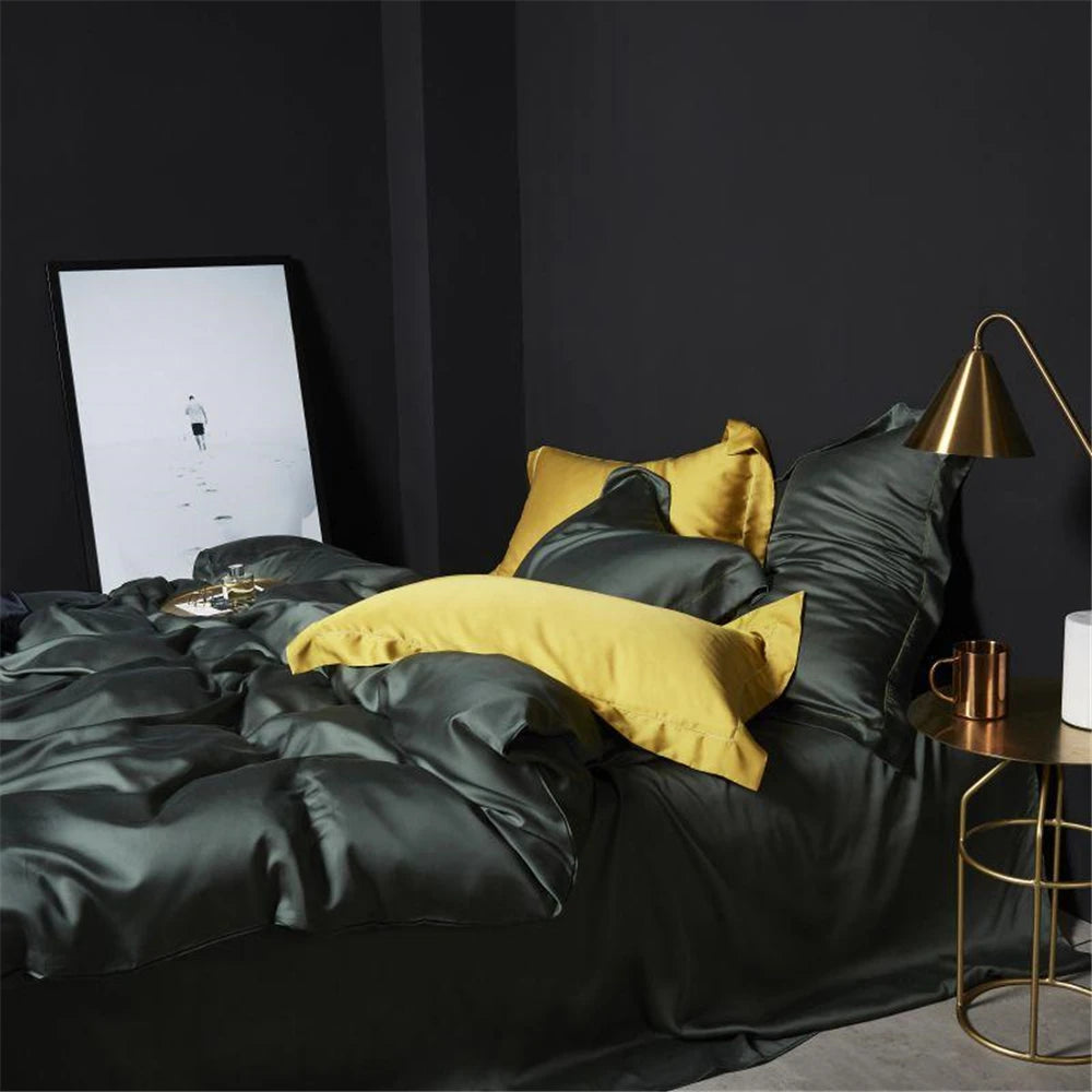Linge de lit en soie respirante limitant la transpiration nocturne vert