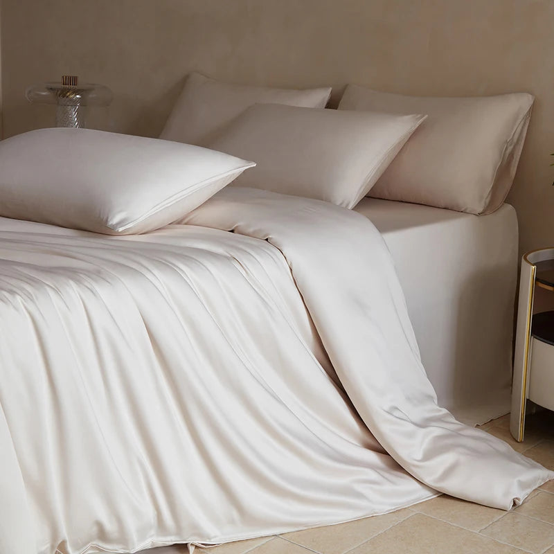 Linge de lit complet en soie naturelle premium beige