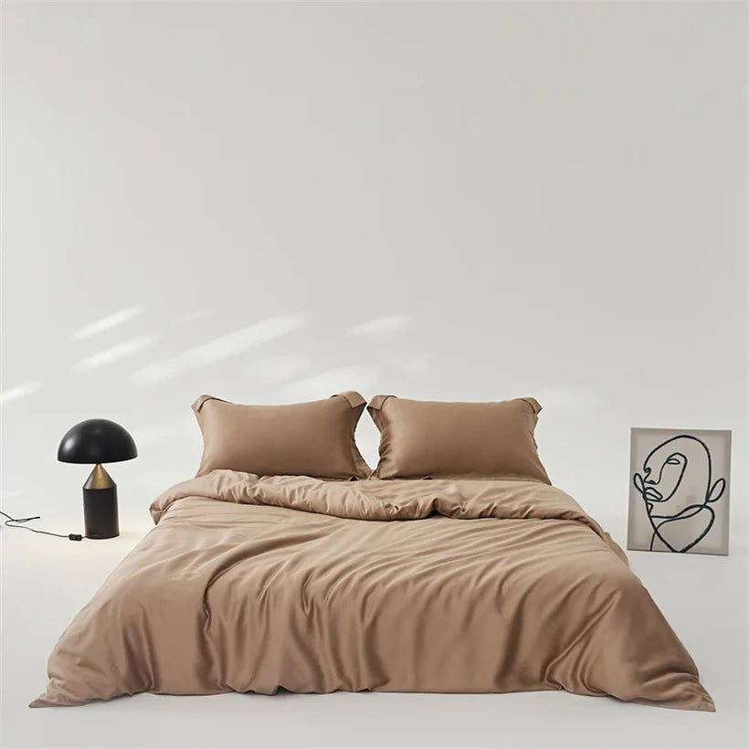 linge de lit en soie anti frizz marron
