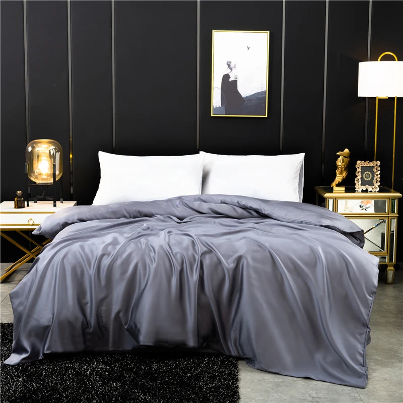 Lit Double avec housse de couette en soie naturelle gris