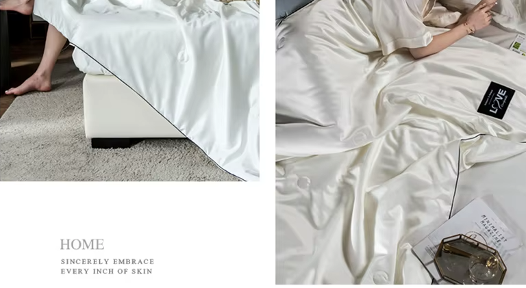 Literie haut de gamme avec couette d’été en soie naturelle blanc