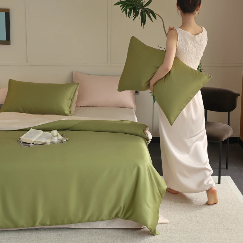 Literie en soie favorisant un sommeil profond et réparateur vert