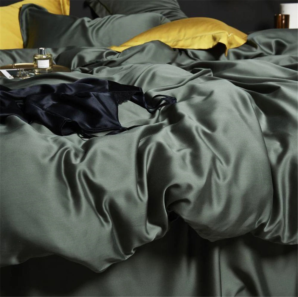 Literie en soie favorisant un sommeil profond et réparateur vert