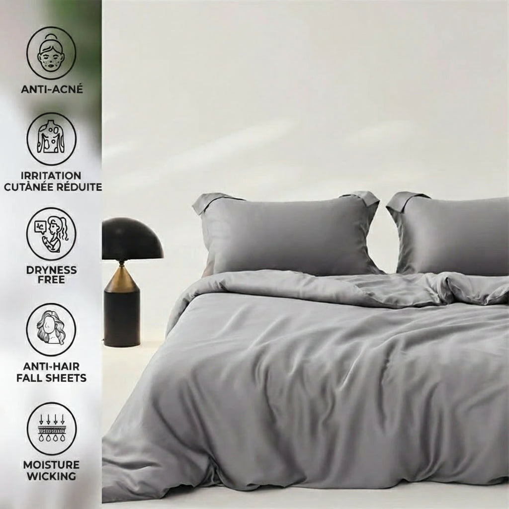 Literie en soie naturelle pour sommeil profond gris 