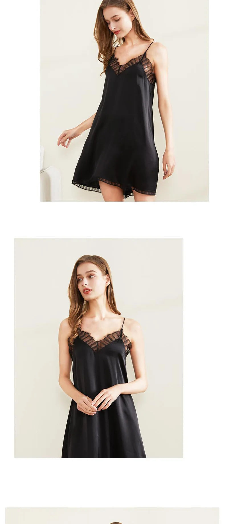 Nuisette femme soie Mulberry douce sur la peau noir