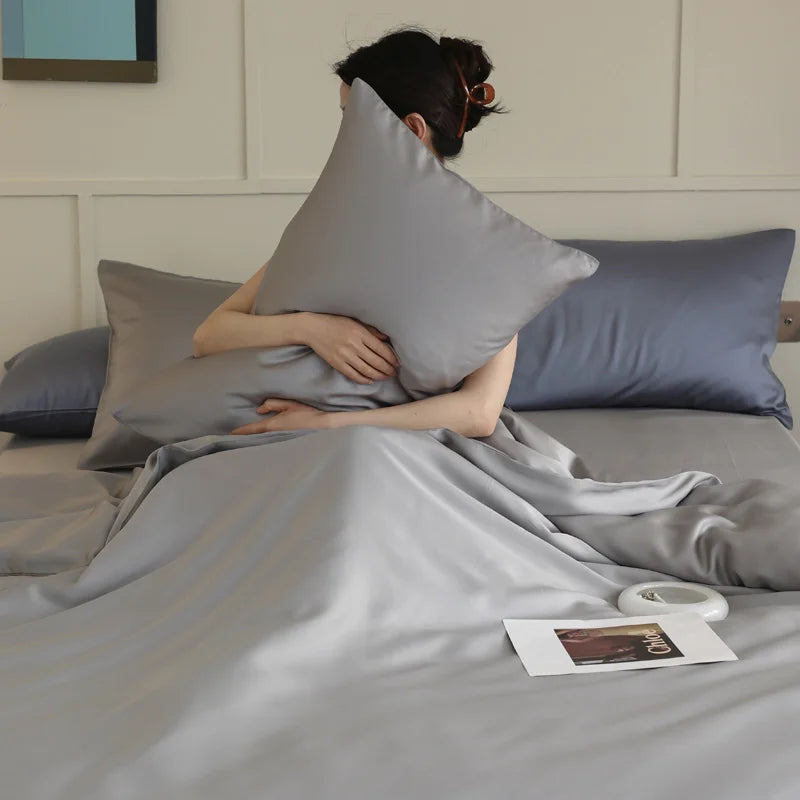 Parure de lit en soie naturelle – idée cadeau luxe gris 
