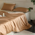 Parure de lit en soie naturelle 3 pièces – housse de couette et 2 taies assorties brun orangé