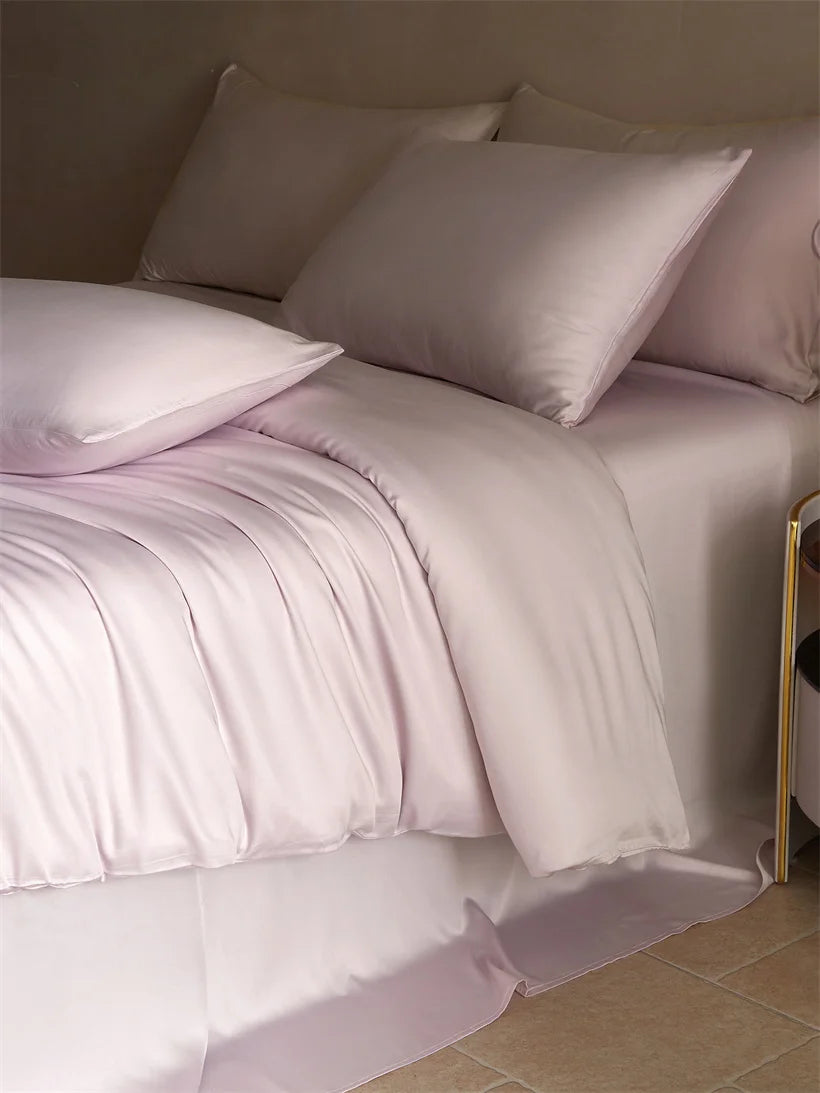 Parure de lit en soie de mûrier pour lit adulte rose