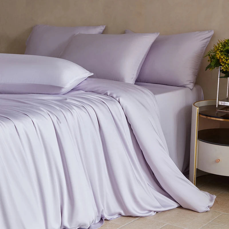 Parure de lit en soie naturelle taille king violet