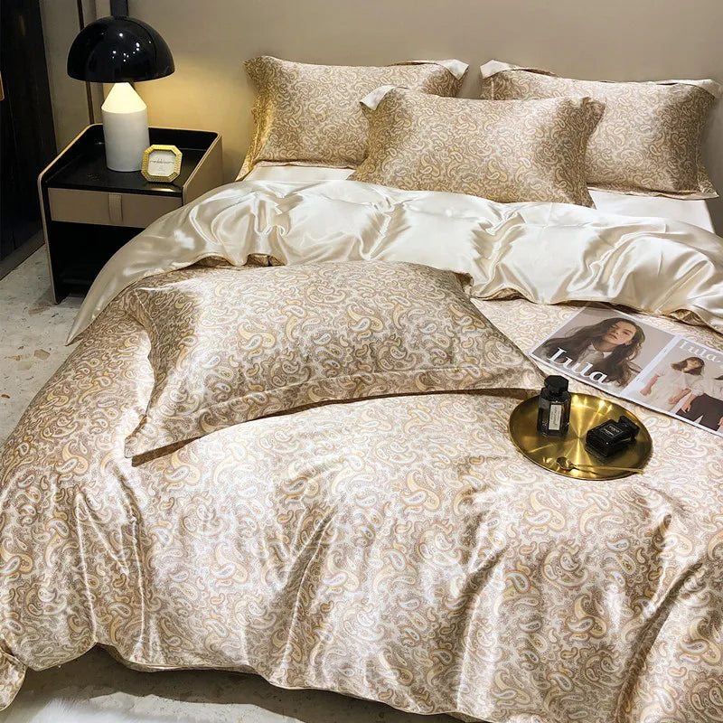 Parure de lit en soie de mûrier florale luxe OR