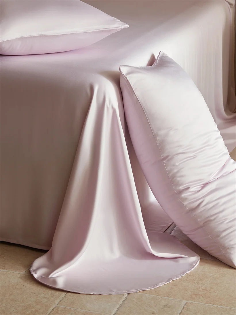 Parure de lit en soie de mûrier 100 % naturelle au rendu luxueux rose