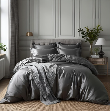 Ensemble de lit luxe en soie pour lit King gris