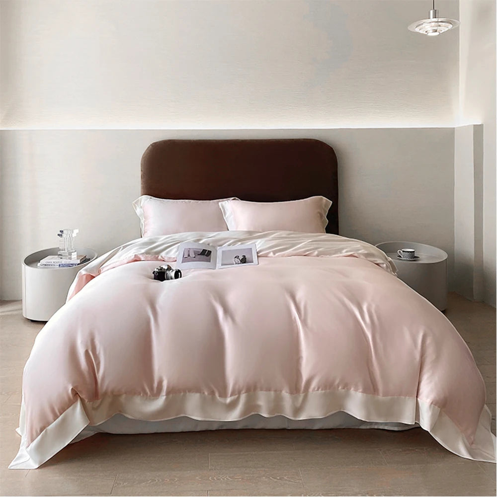 Ensemble de lit luxe pour lit King rose et blanc