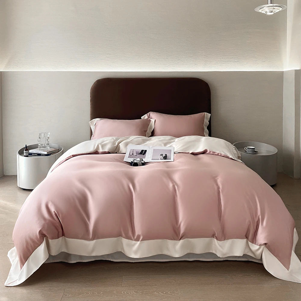 Taies d’oreiller assorties en soie ROSE ET BLANC