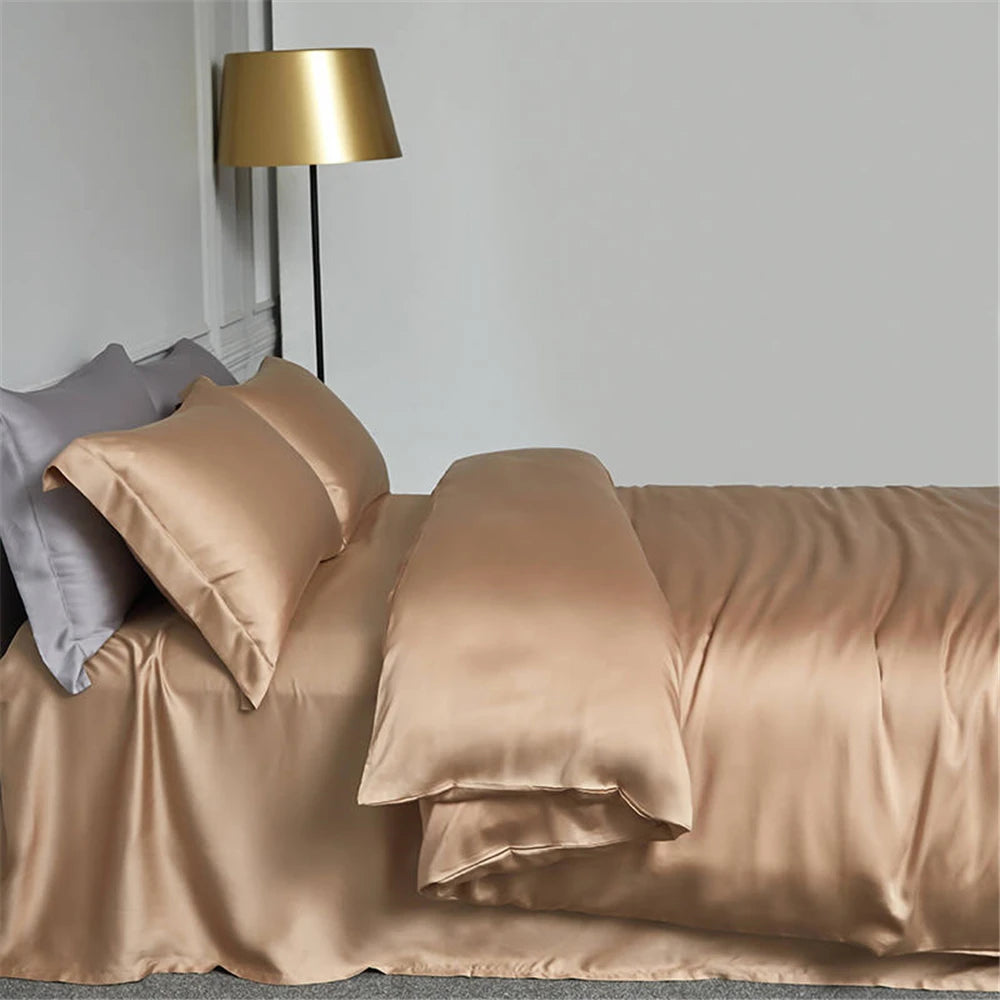 Parure de lit en soie – idée cadeau luxe beige marron 