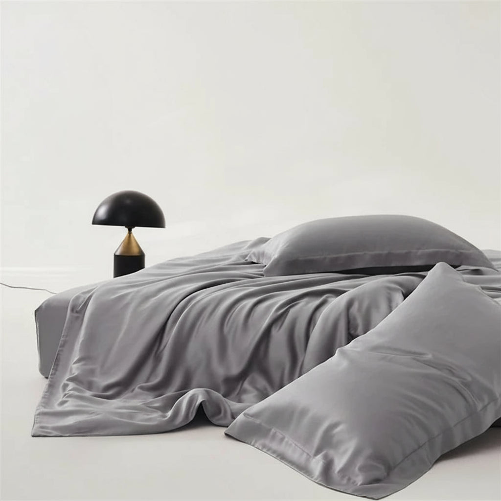 Housse de couette en soie lit king gris
