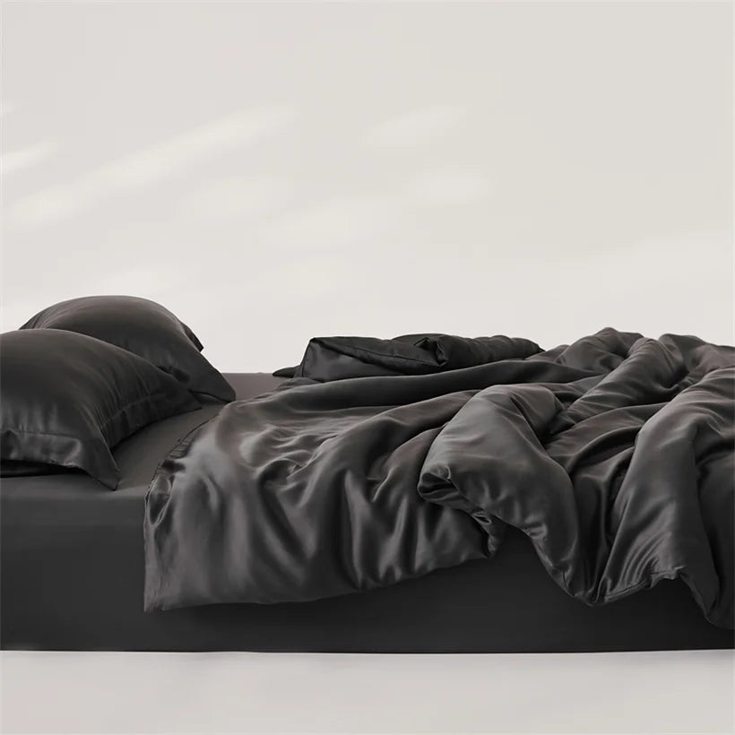 Fermeture zippée housse de couette en soie noie