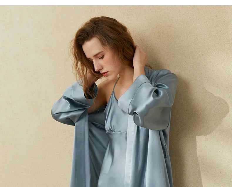 Kimono en Soie Mulberry 19 mm – Robe longue élégante et confortable