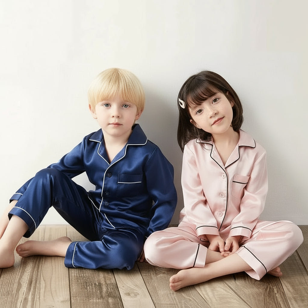 Pyjama enfant en soie Mulberry 100% haut et pantalon
