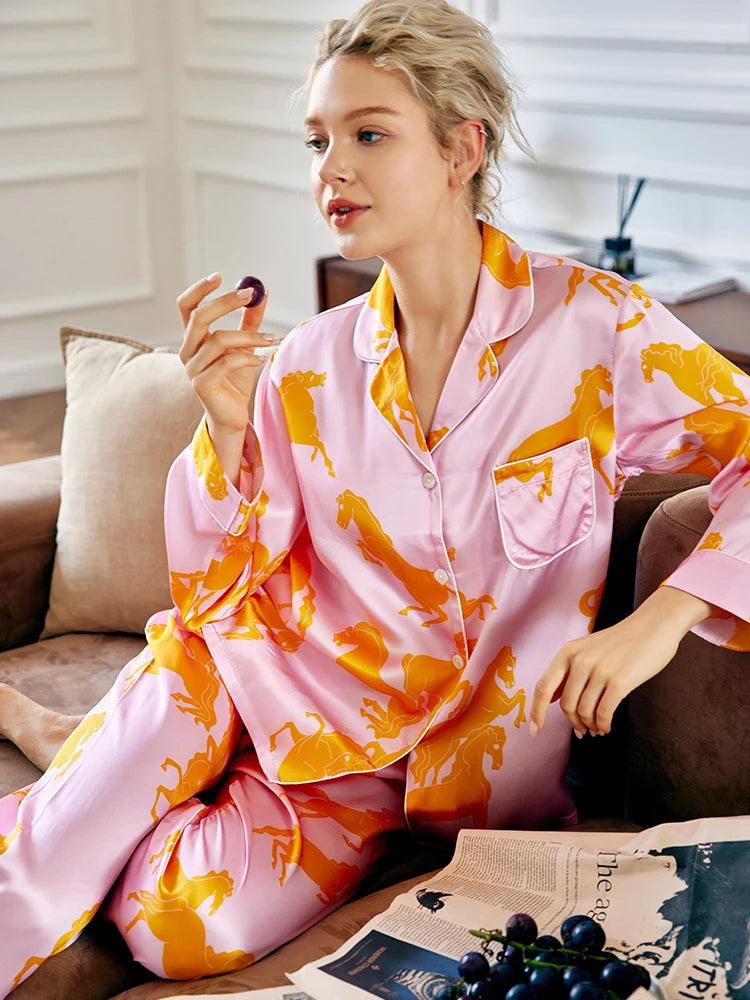 Pyjama femme respirant en soie Mulberry orange et rose