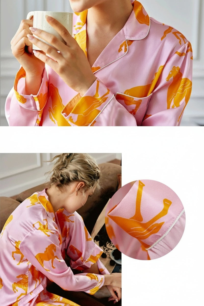 Pyjama luxe femme en soie Mulberry rose et orange