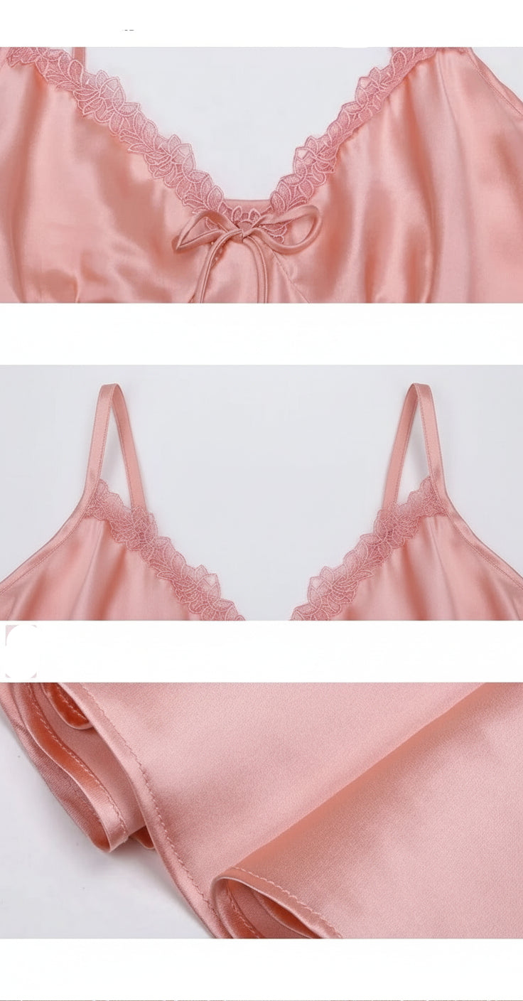 GROS PLAN robe de nuit soie luxe ROSE