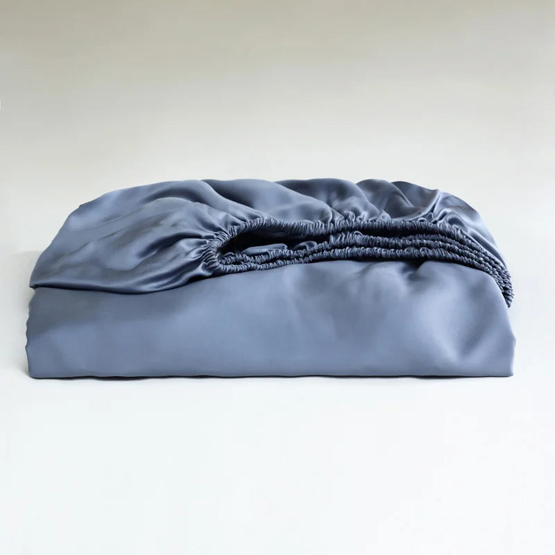 Drap housse en soie de mûrier pour décoration maison luxueuse BLEU 