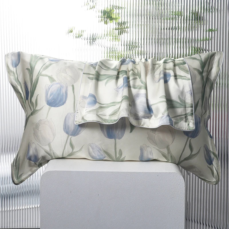 Taie d’oreiller en soie essence et soie soie de mûrier tissage de qualité protège les cheveux motif floraux idée déco maison 