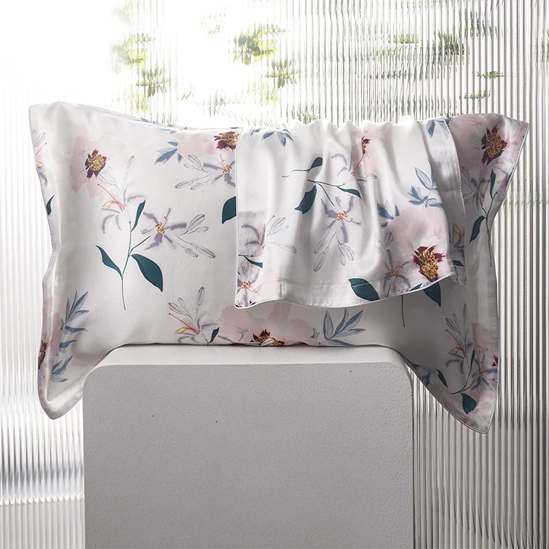 Taies d’oreiller en soie Essence et soie, motif floral couleur clair, Fleur jaune de la soie hypoallergénique Anti frisottis 