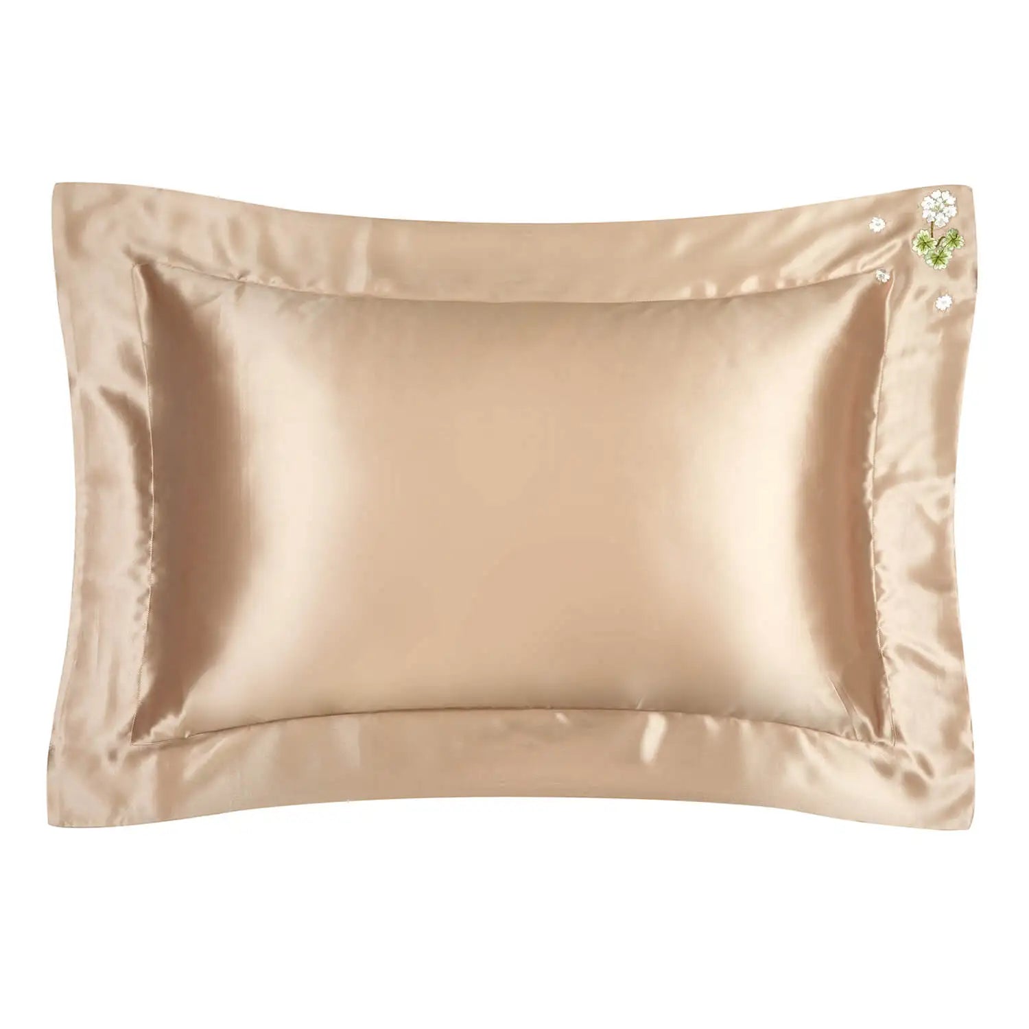 Taie soie mûrier brodée sur oreiller – confort et soin cheveux/peau pendant sommeil eoko tex  couleur or