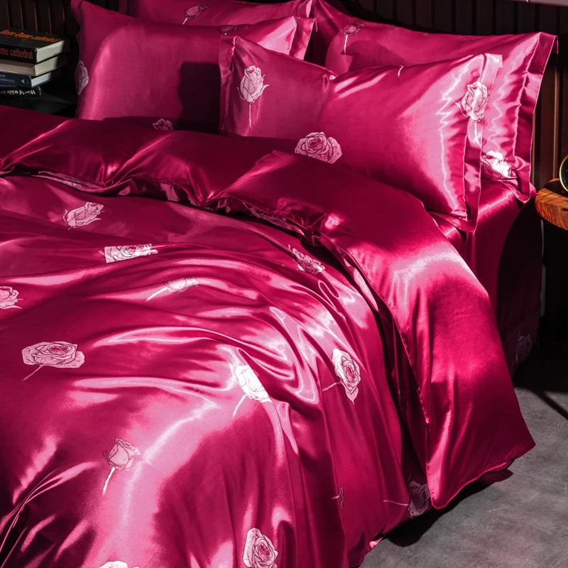 Taies d’oreiller en soie de mûrier motif romantique ROSE